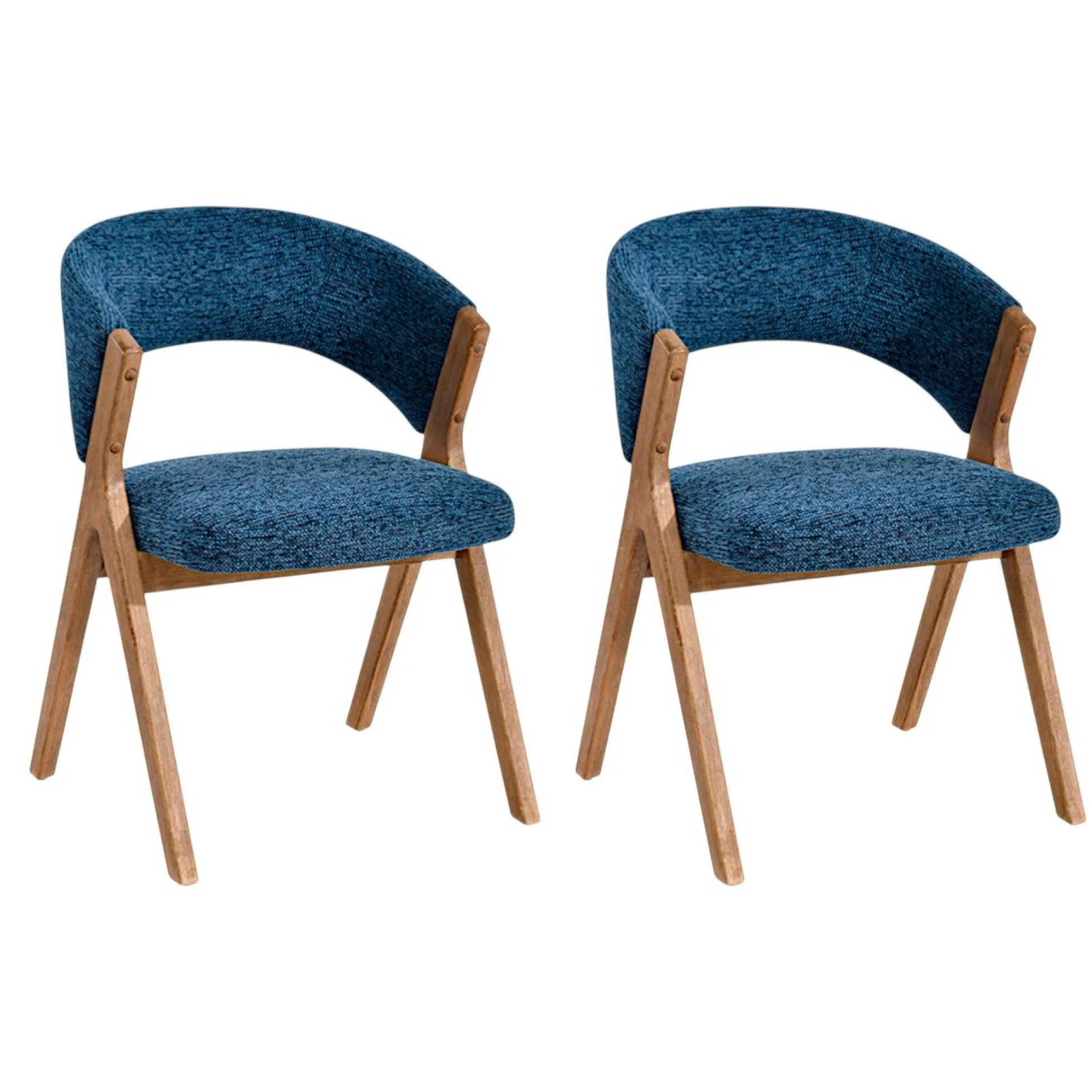 Chaise bleue bois et tissu, forme ronde (lot de 2) AGADE