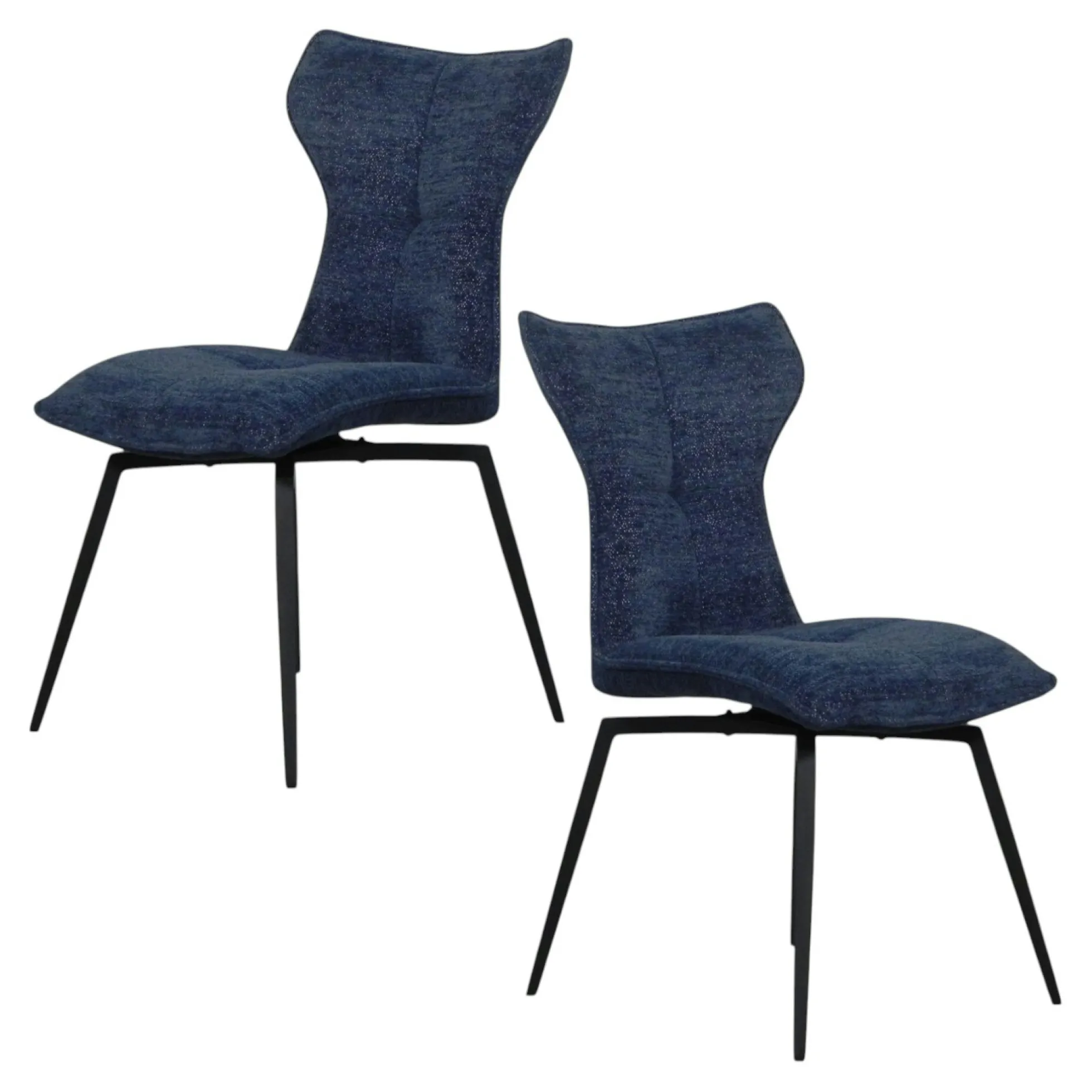 Chaise bleue pivotante en velours avec passepoil (lot de 2) LOMBARDIE