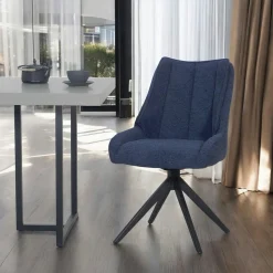 Chaise bleu nuit pivotante en velours texturé (lot de 2) IENA