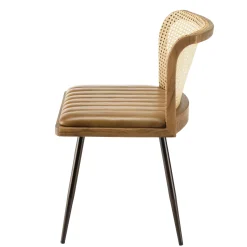 Chaise bois et cannage assise cuir havane (lot de 2) TIM
