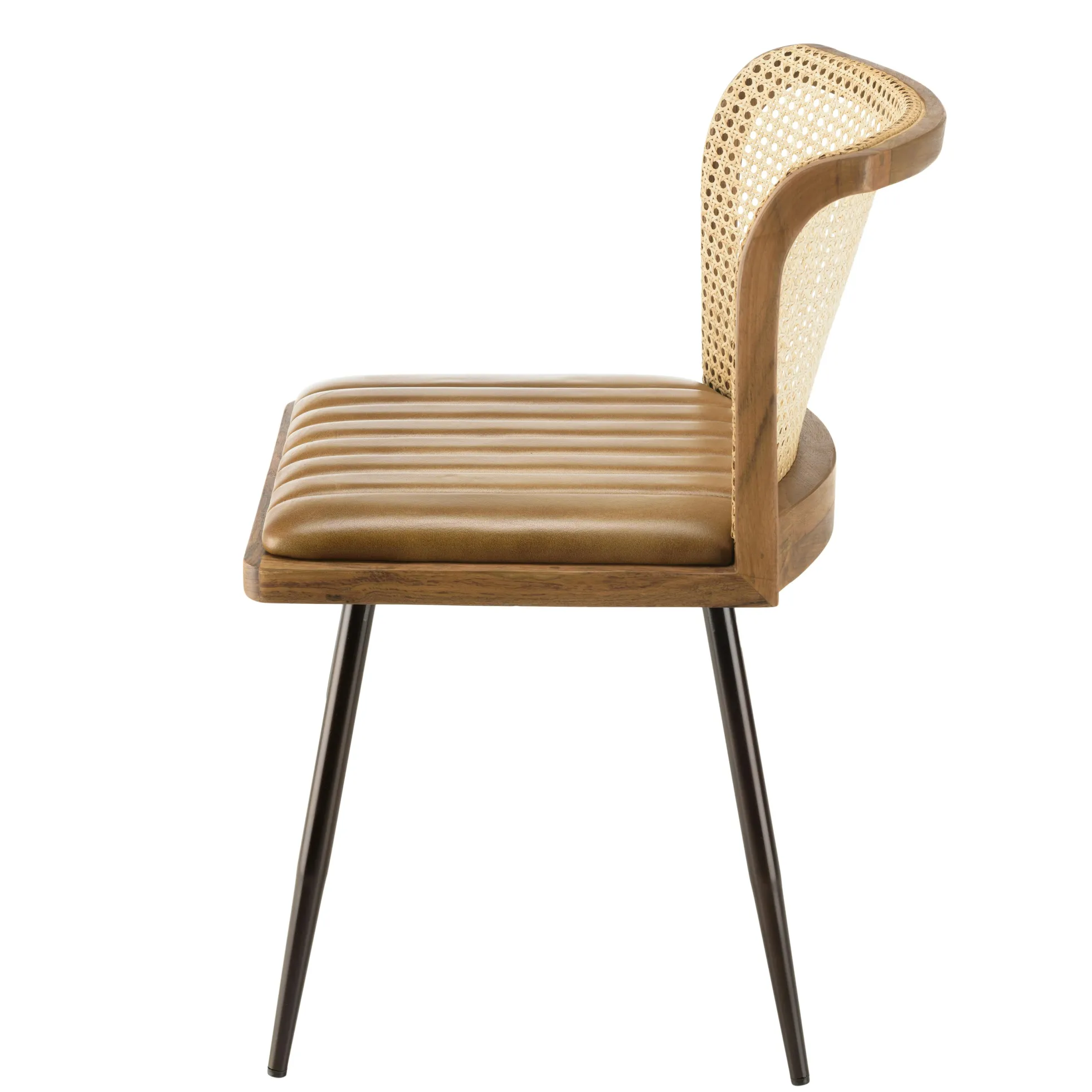 Chaise bois et cannage assise cuir havane (lot de 2) TIM