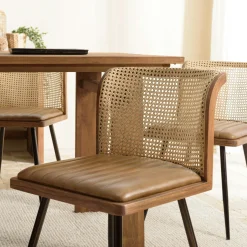 Chaise bois et cannage assise cuir havane (lot de 2) TIM