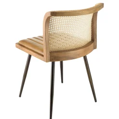 Chaise bois et cannage assise cuir havane (lot de 2) TIM