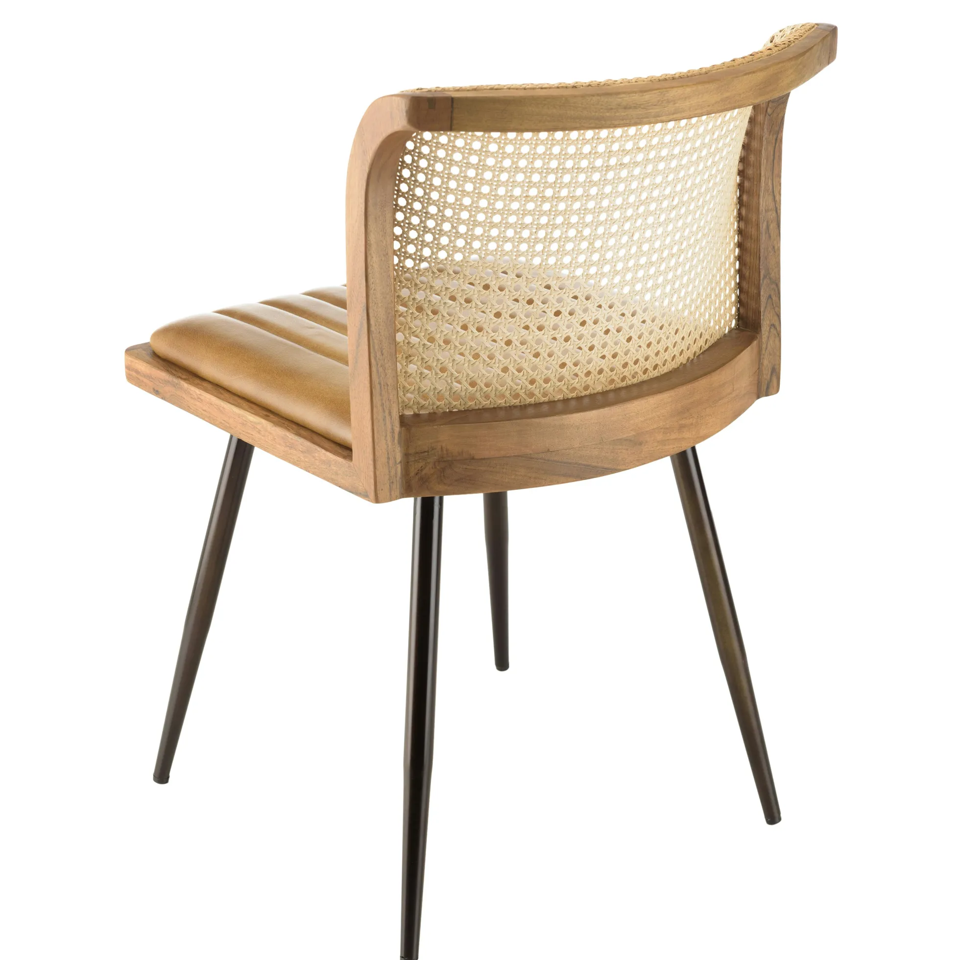 Chaise bois et cannage assise cuir havane (lot de 2) TIM