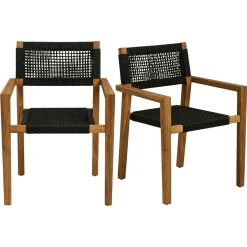 Chaise bois et cordage noir intérieur / extérieur (lot de 2) HOOGE