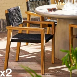 Chaise bois et cordage noir intérieur / extérieur (lot de 2) HOOGE