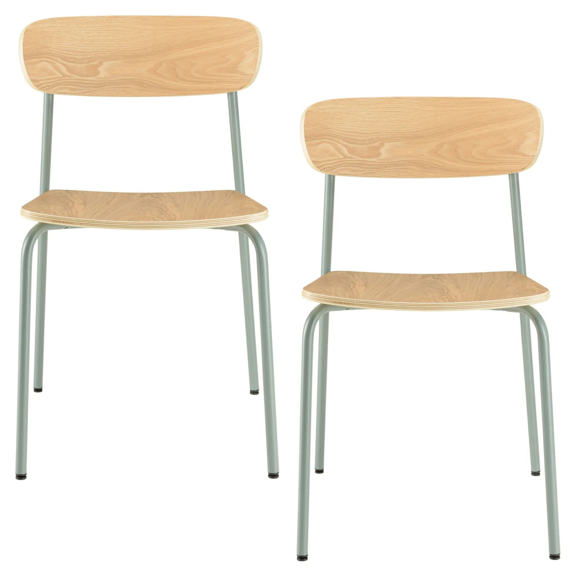 Chaise bois et métal vert pale style écolier (lot de 2) TIM