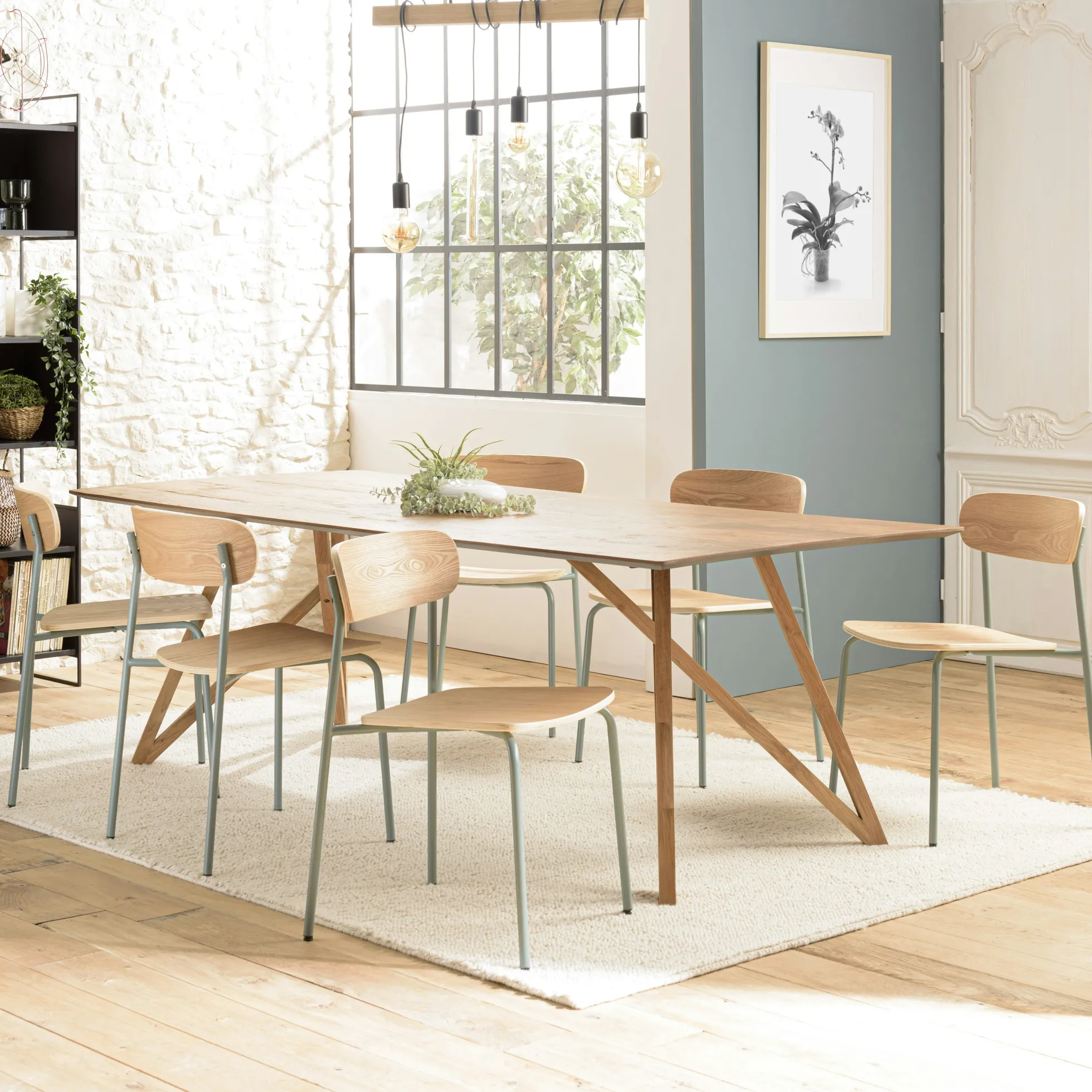 Chaise bois et métal vert pale style écolier (lot de 2) TIM