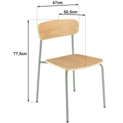Chaise bois et métal vert pale style écolier (lot de 2) TIM