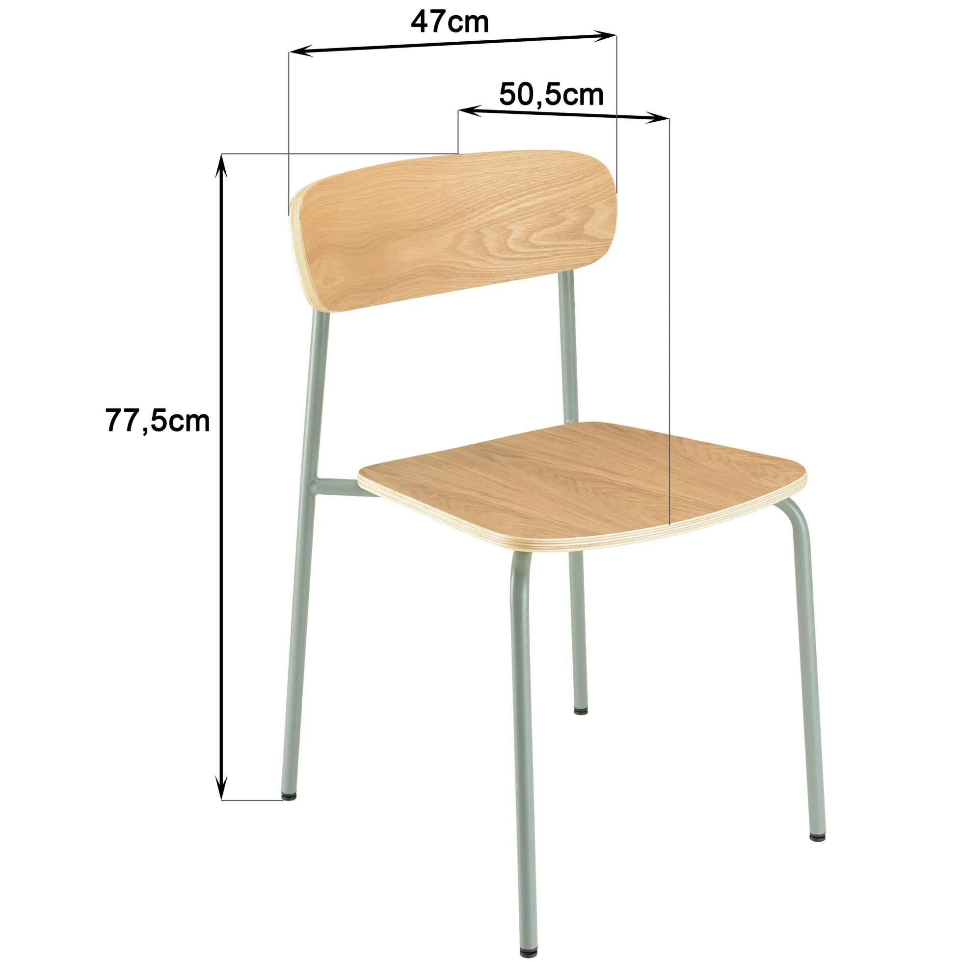Chaise bois et métal vert pale style écolier (lot de 2) TIM