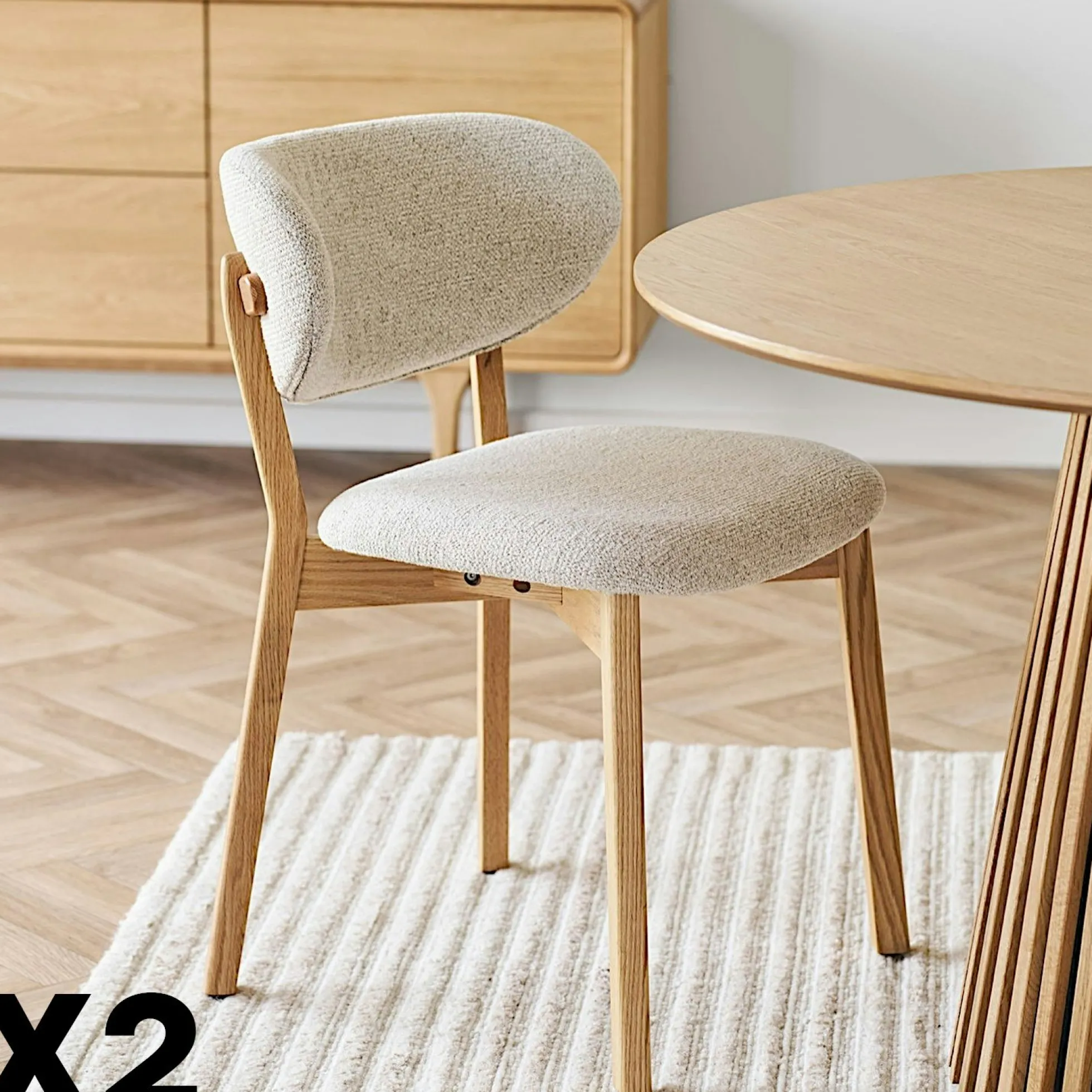 Chaise bois et tissu beige (lot de 2) AMSTERDAM