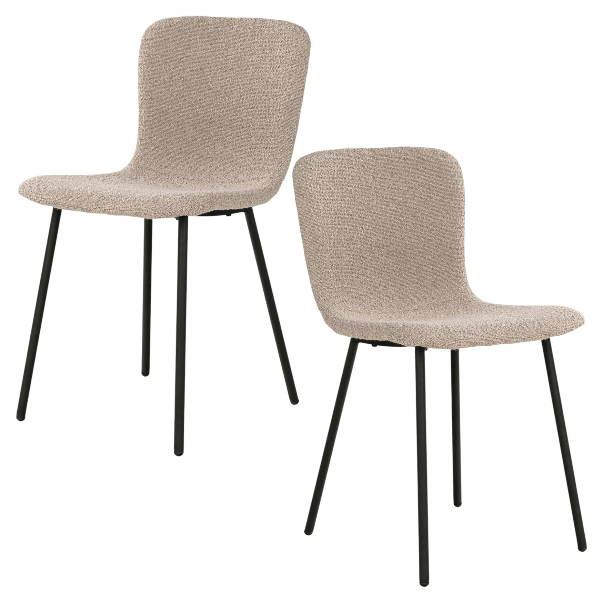 Chaise bouclette beige pieds métal noir (lot de 2) LOTA