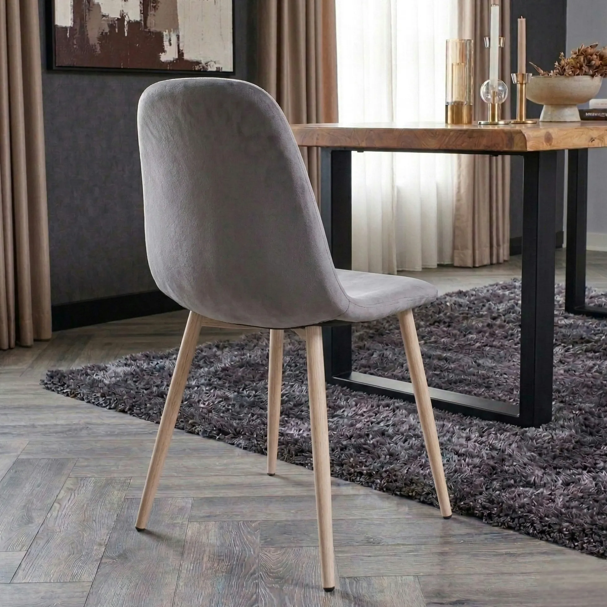 Chaise capitonnée velours gris taupe HAWAI (lot de 2)