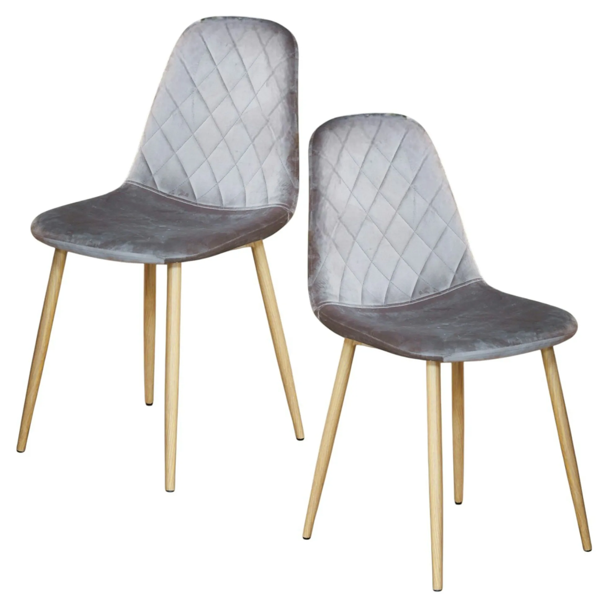 Chaise capitonnée velours gris taupe HAWAI (lot de 2)