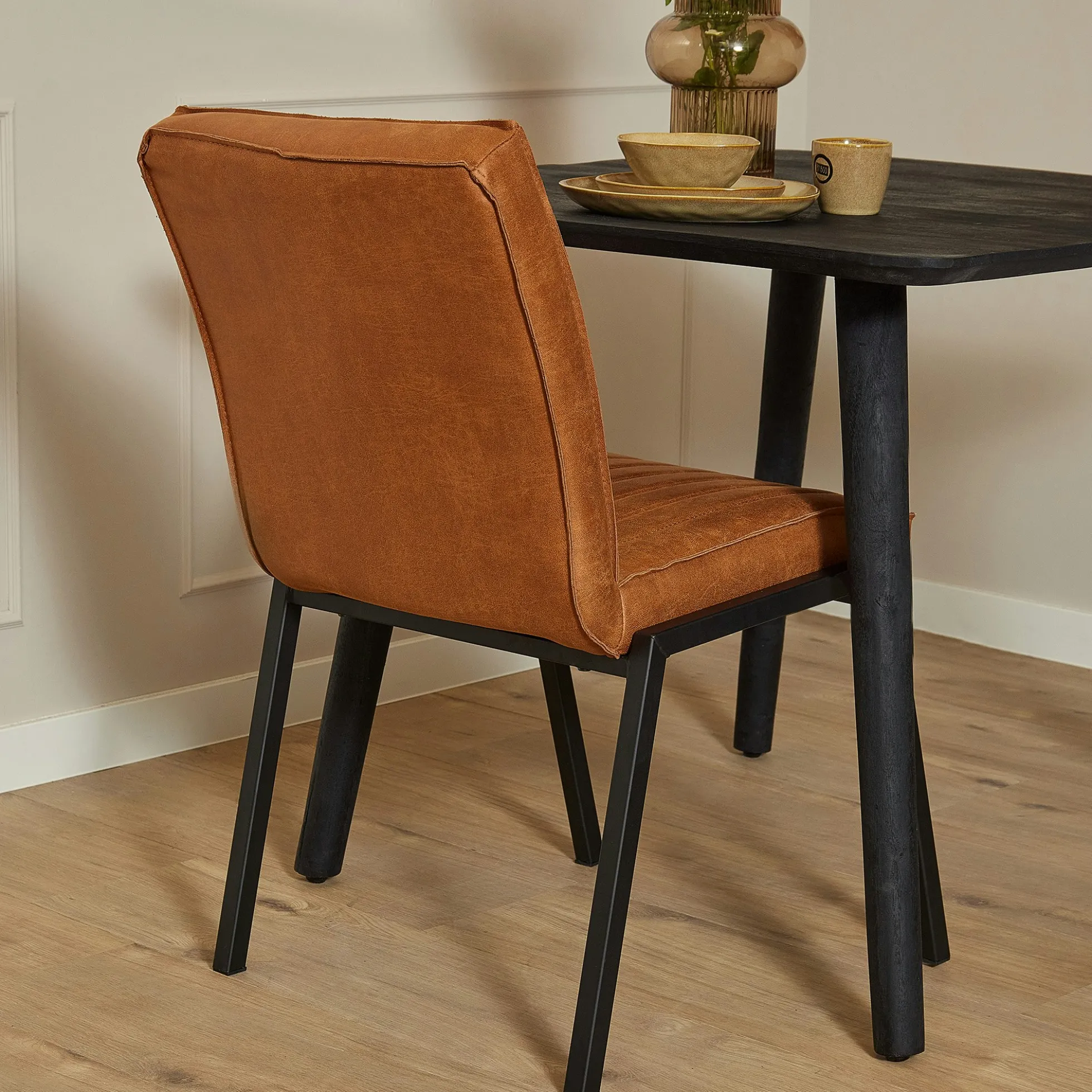 Chaise cognac rembourrée à bandes (lot de 2) CORTINA