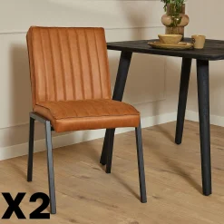 Chaise cognac rembourrée à bandes (lot de 2) CORTINA