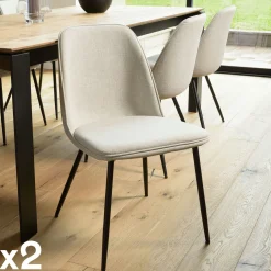 Chaise contemporaine tissu écru dossier droit (lot de 2) TIM