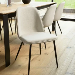 Chaise contemporaine tissu écru dossier droit (lot de 2) TIM
