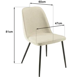 Chaise contemporaine tissu écru dossier droit (lot de 2) TIM