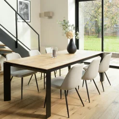 Chaise contemporaine tissu écru dossier droit (lot de 2) TIM