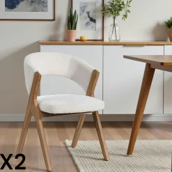 Chaise écrue bois et tissu, forme ronde (lot de 2) AGADE