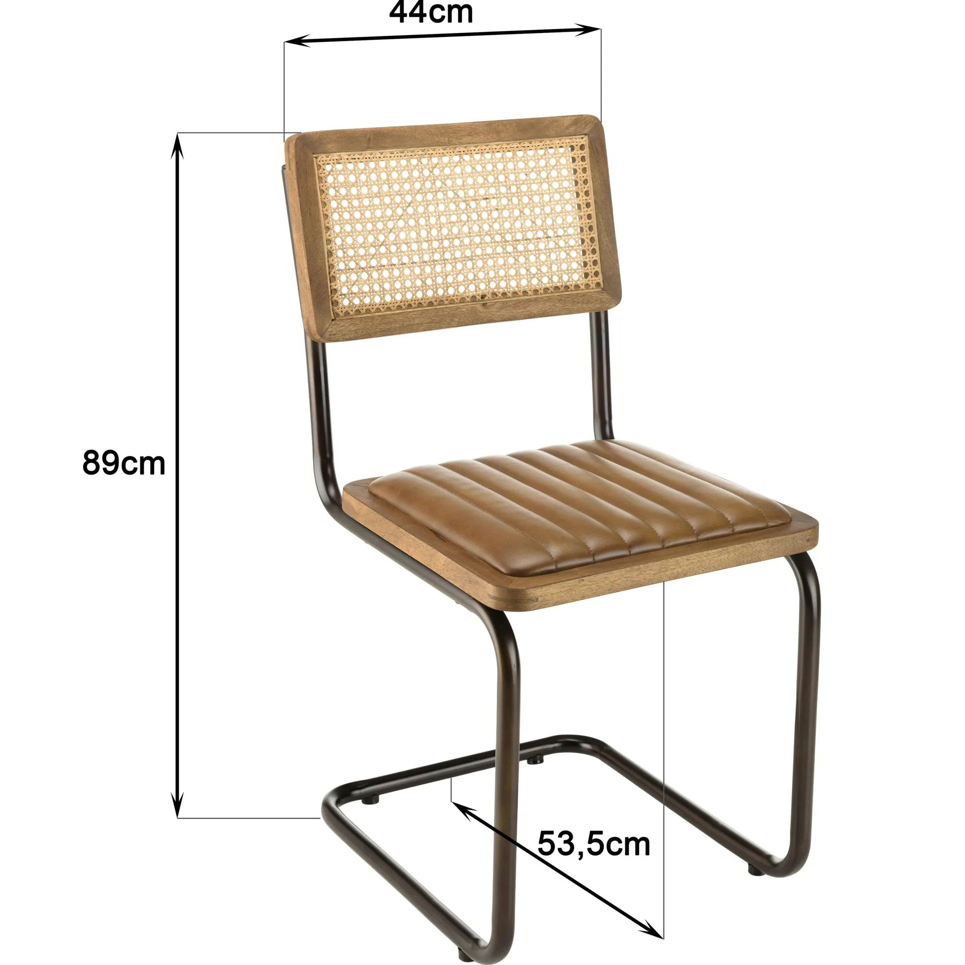 Chaise cuir et rotin havane pied luge (lot de 2) TIM