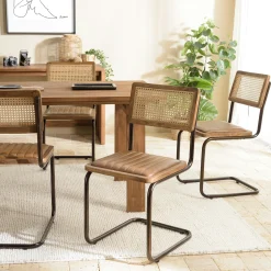 Chaise cuir et rotin havane pied luge (lot de 2) TIM