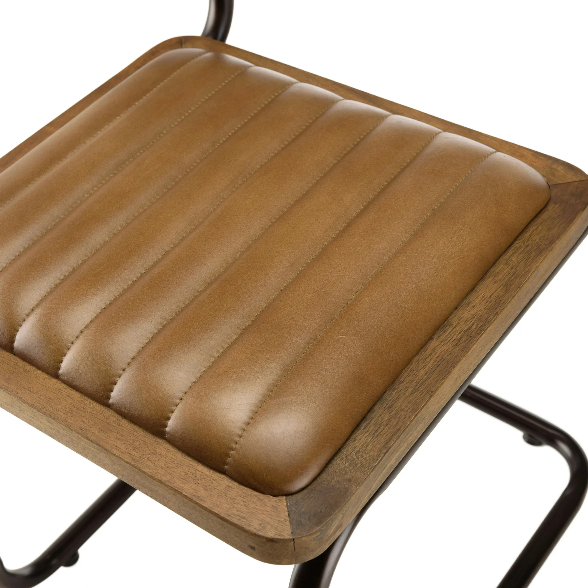 Chaise cuir et rotin havane pied luge (lot de 2) TIM