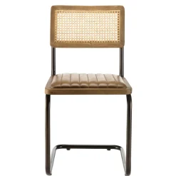 Chaise cuir et rotin havane pied luge (lot de 2) TIM