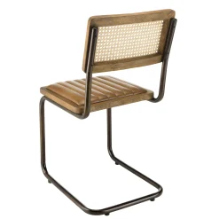 Chaise cuir et rotin havane pied luge (lot de 2) TIM