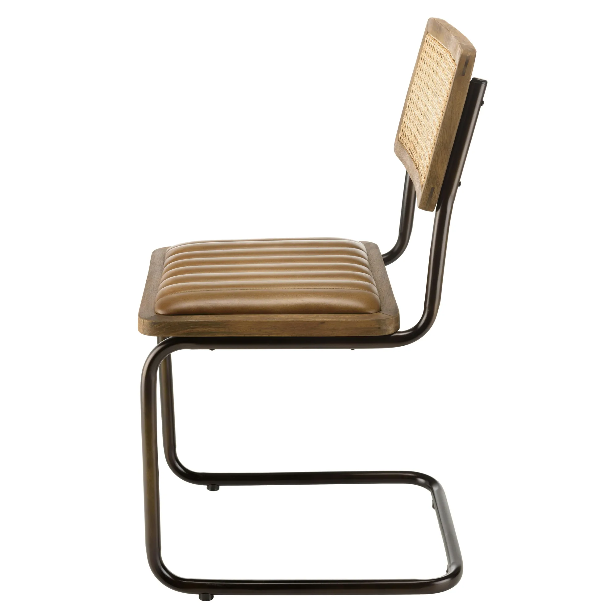 Chaise cuir et rotin havane pied luge (lot de 2) TIM