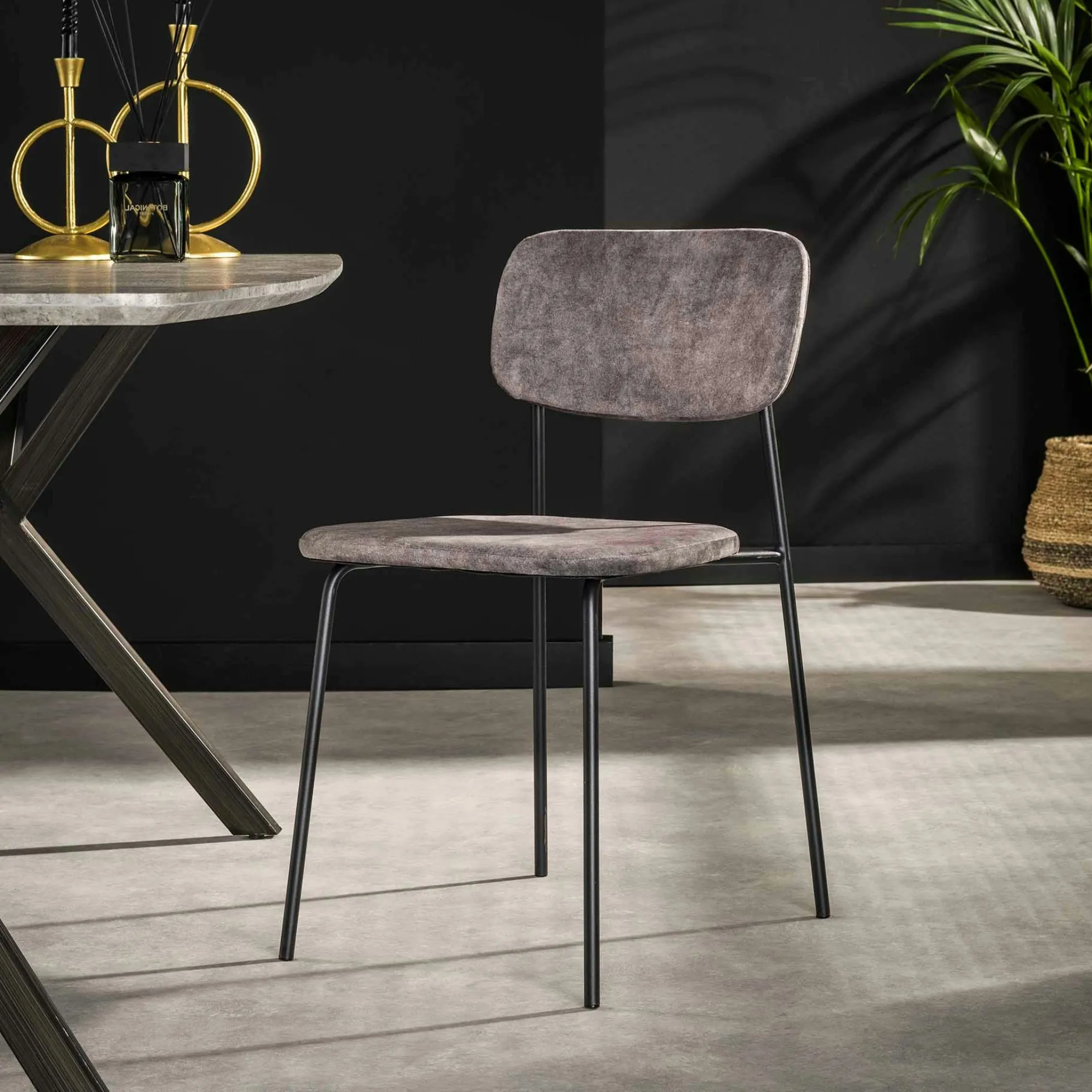 Chaise d'écolier en velours gris (lot de 2) MELBOURNE