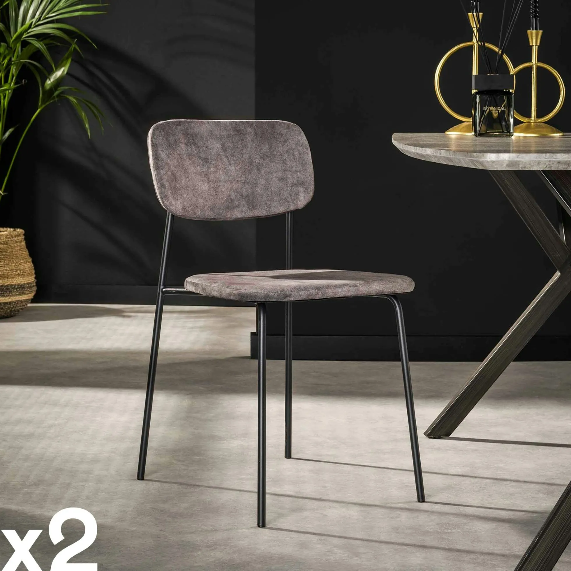 Chaise d'écolier en velours gris (lot de 2) MELBOURNE