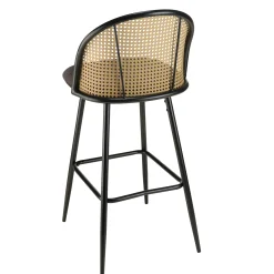 Chaise de bar assise velours noir dossier rotin arrondi (lot de 2) LOANO