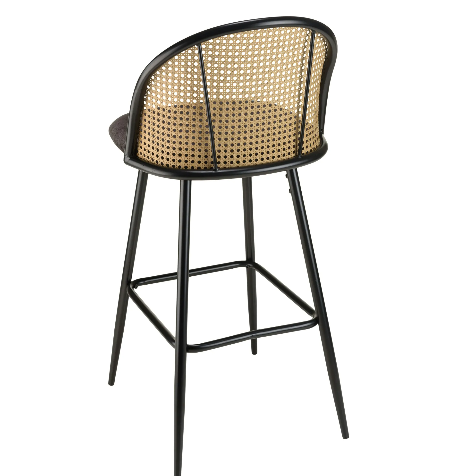 Chaise de bar assise velours noir dossier rotin arrondi (lot de 2) LOANO