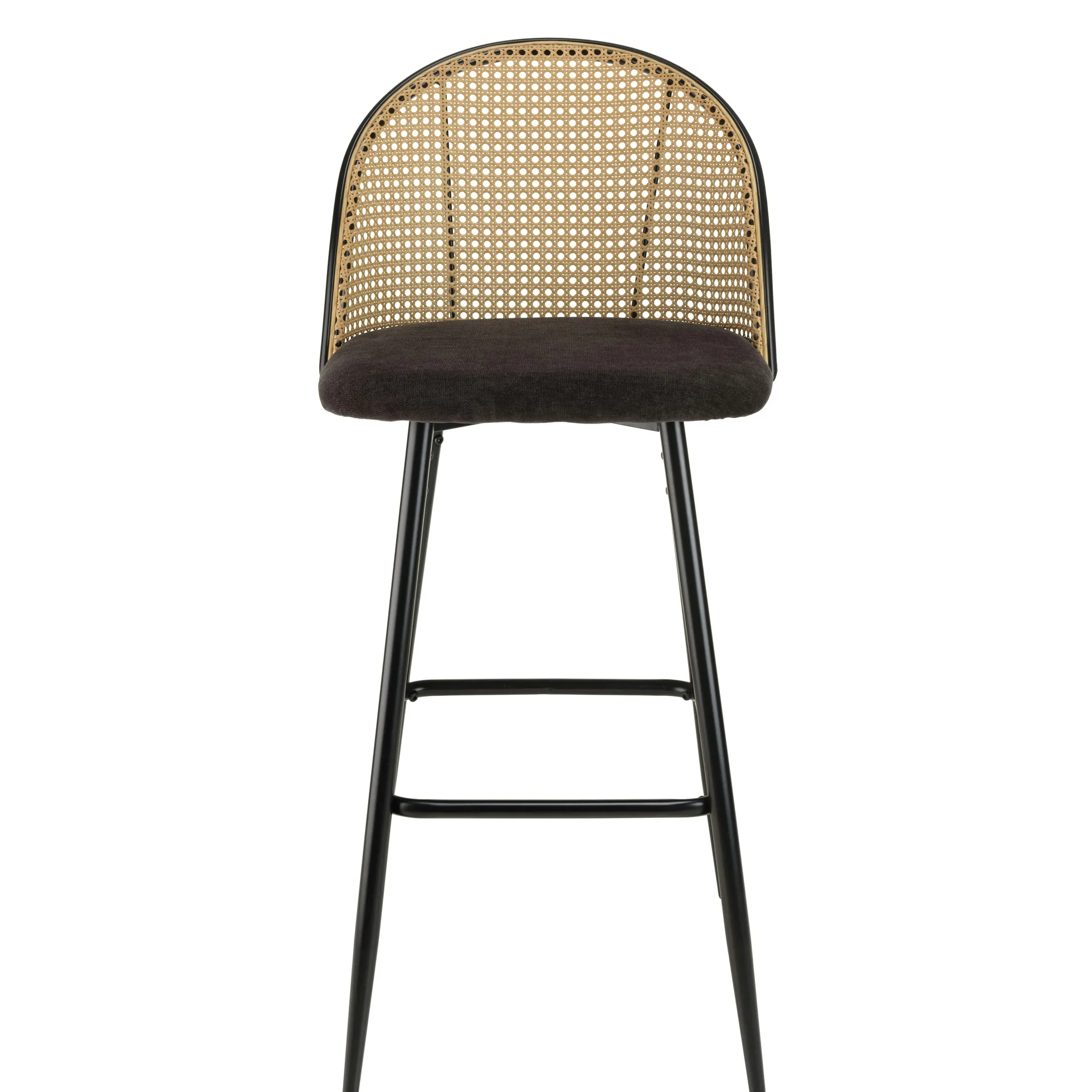 Chaise de bar assise velours noir dossier rotin arrondi (lot de 2) LOANO
