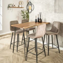 Chaise de bar beige sable en tissu côtelé (lot de 2) TAJ
