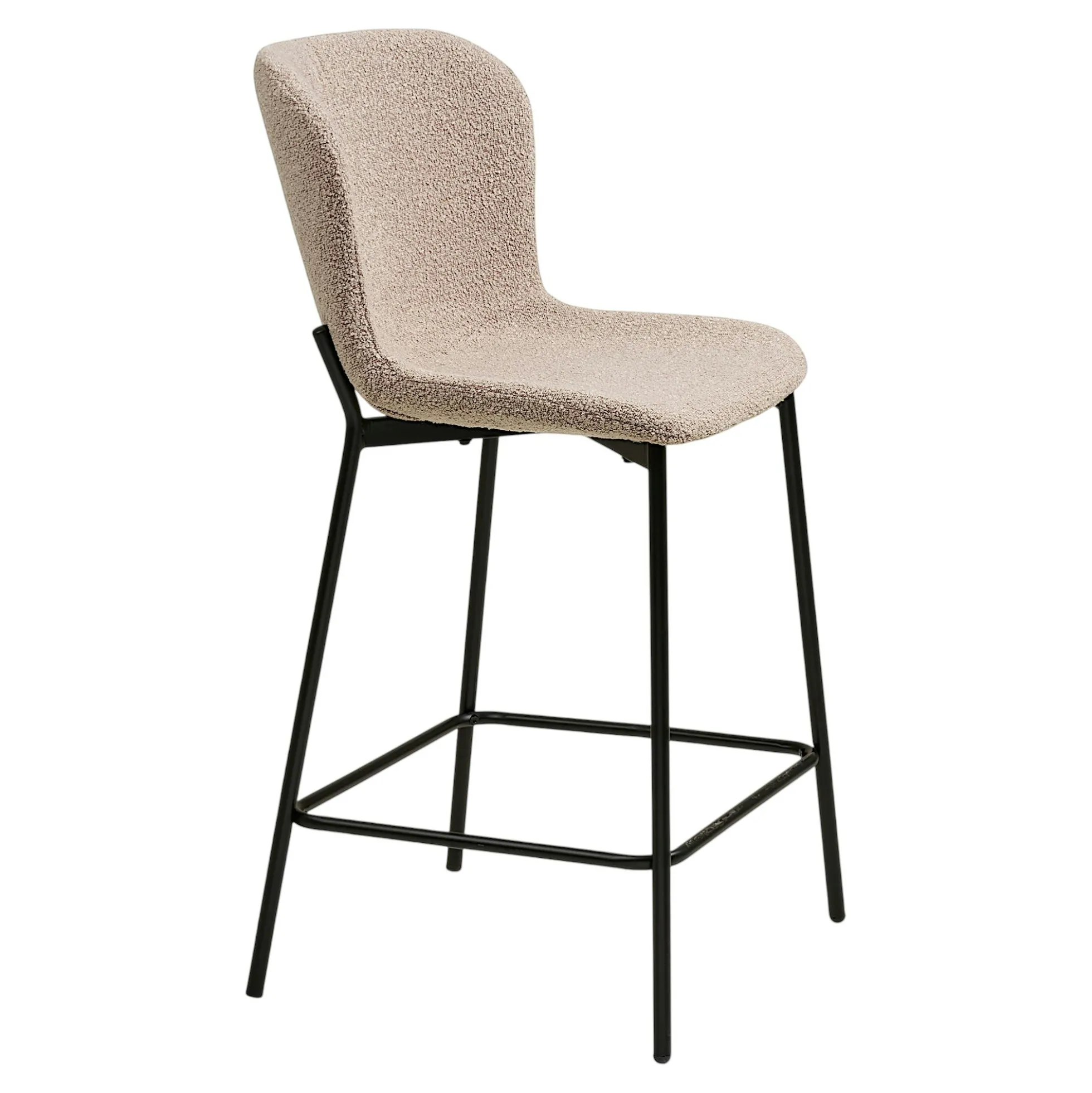 Chaise de bar bouclette beige pieds métal noir (lot de 2) BERLIN