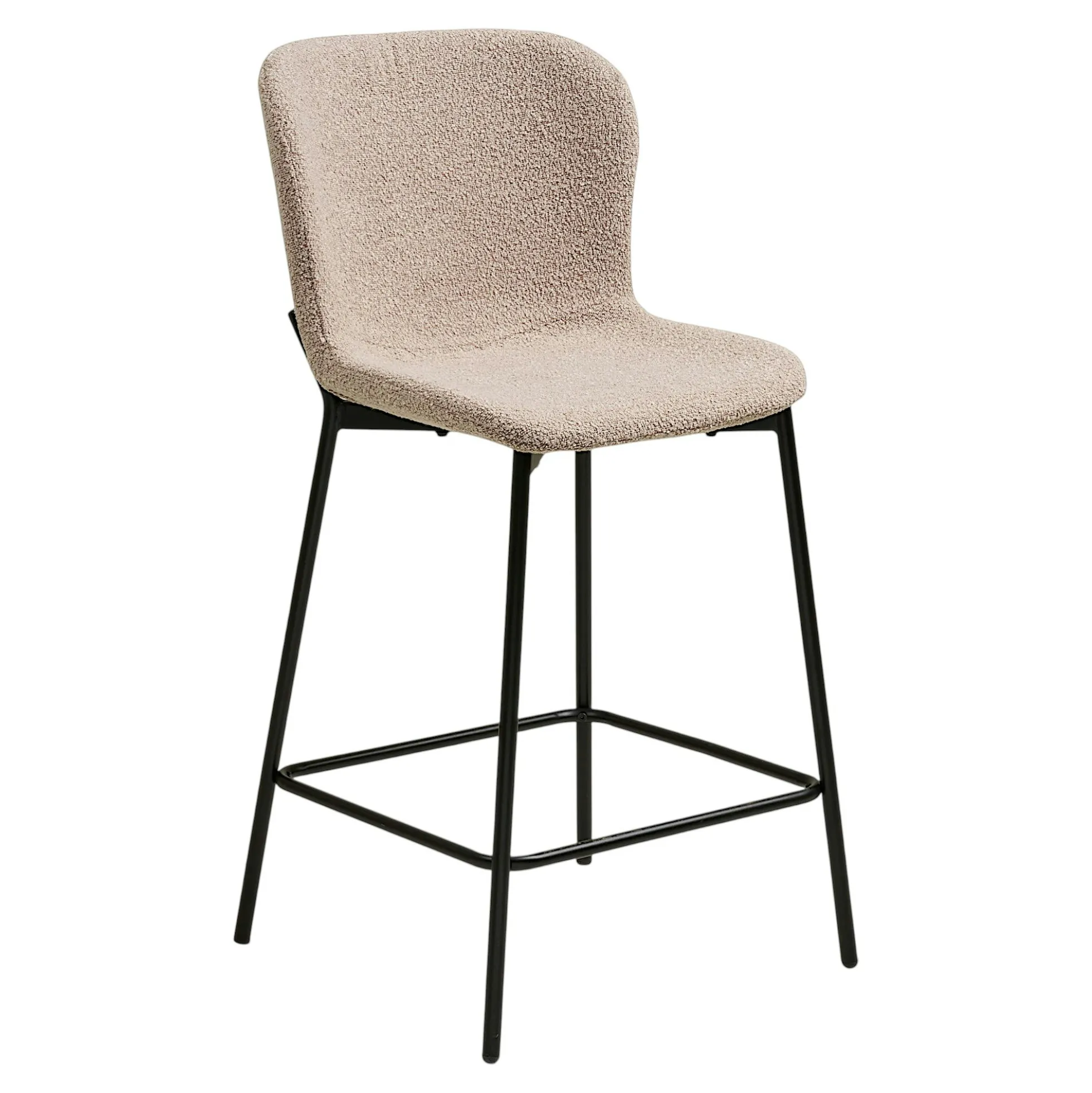 Chaise de bar bouclette beige pieds métal noir (lot de 2) BERLIN