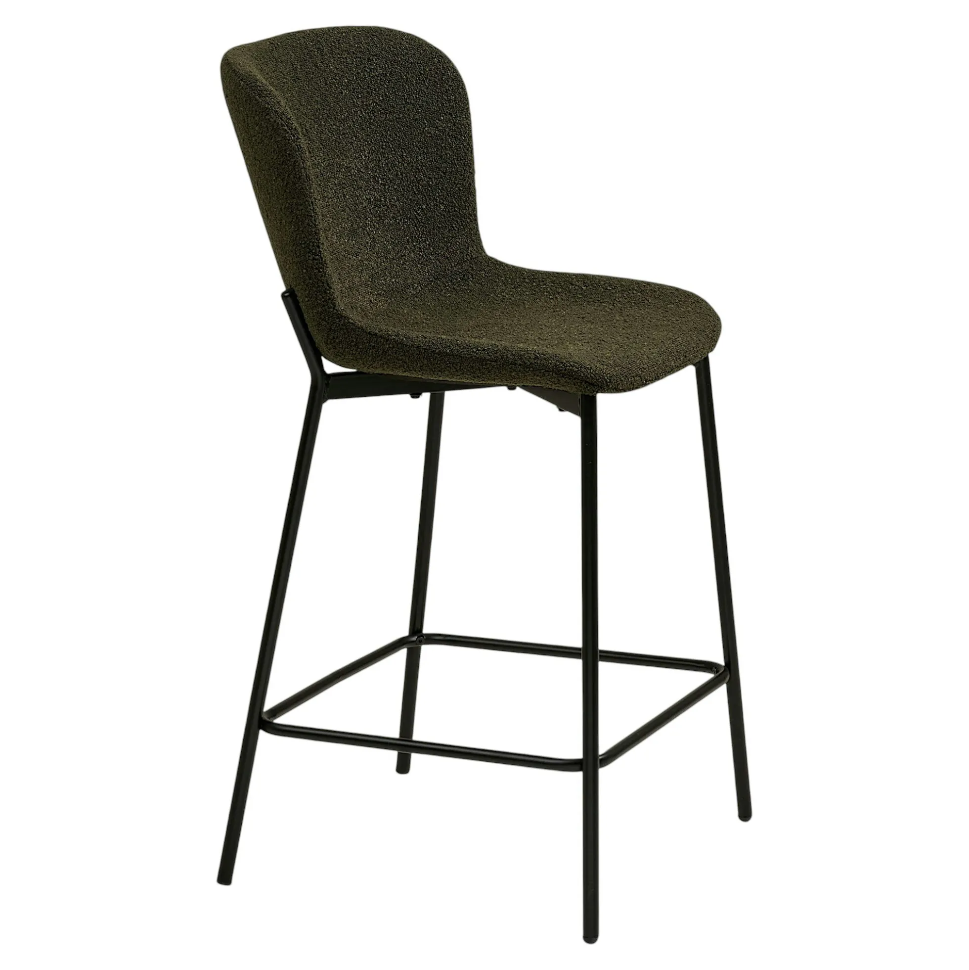 Chaise de bar bouclette verte pieds métal noir (lot de 2) BERLIN