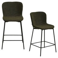 Chaise de bar bouclette verte pieds métal noir (lot de 2) BERLIN