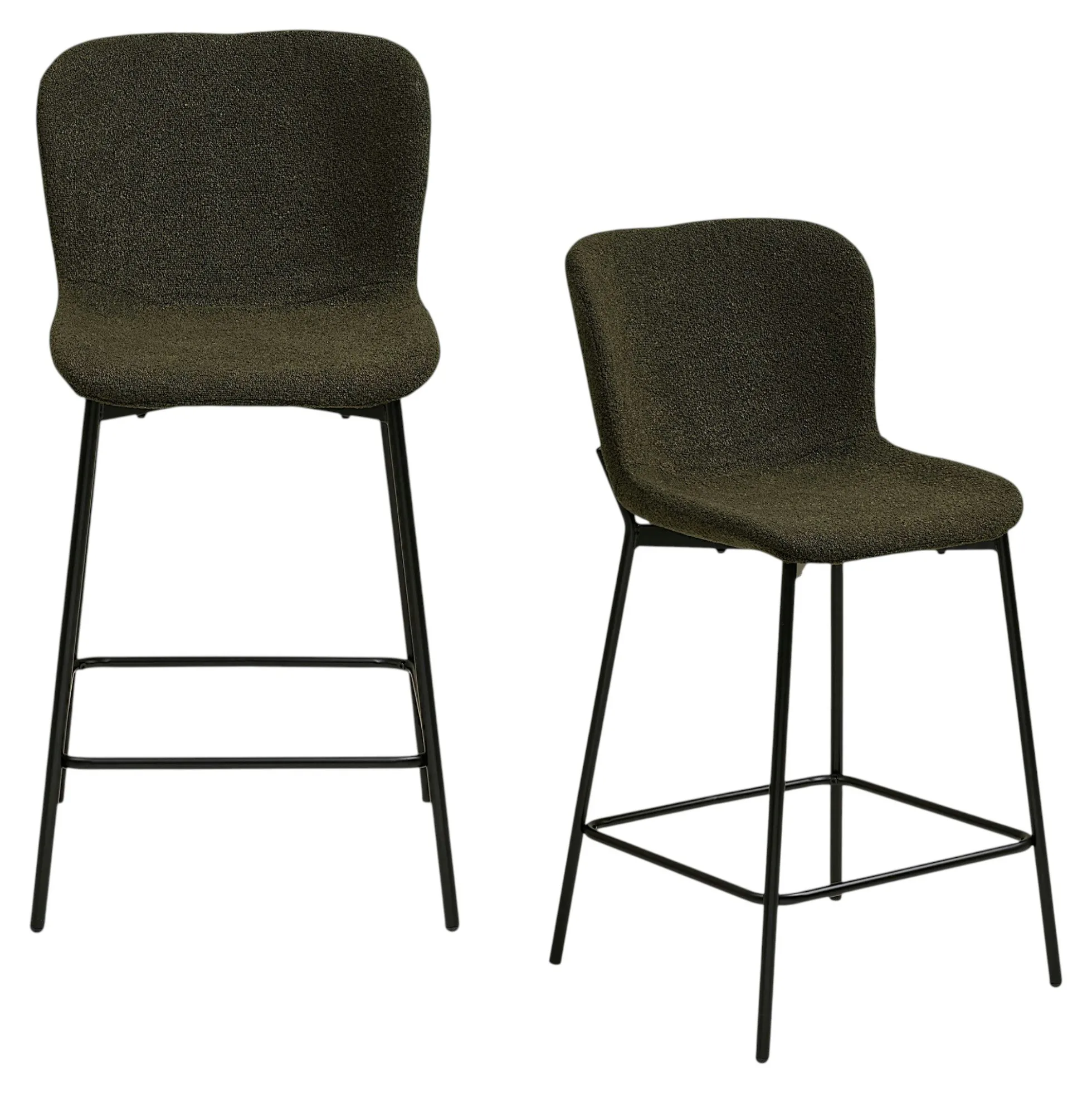 Chaise de bar bouclette verte pieds métal noir (lot de 2) BERLIN