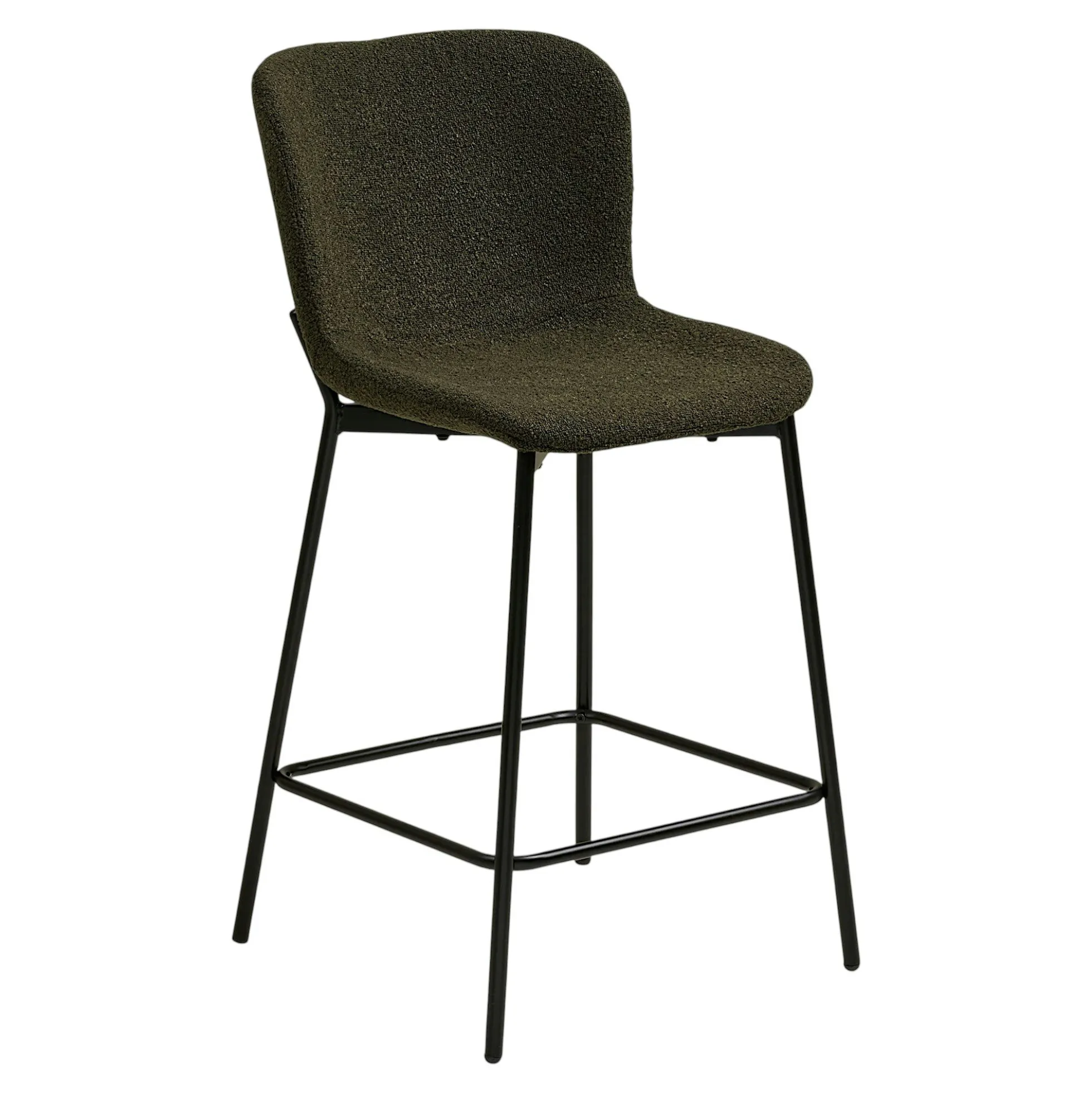 Chaise de bar bouclette verte pieds métal noir (lot de 2) BERLIN