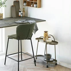 Chaise de bar bouclette verte pieds métal noir (lot de 2) BERLIN
