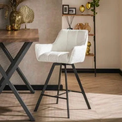 Chaise de bar confortable en bouclette blanche avec fonction pivotante (lot de 2) MELBOURNE