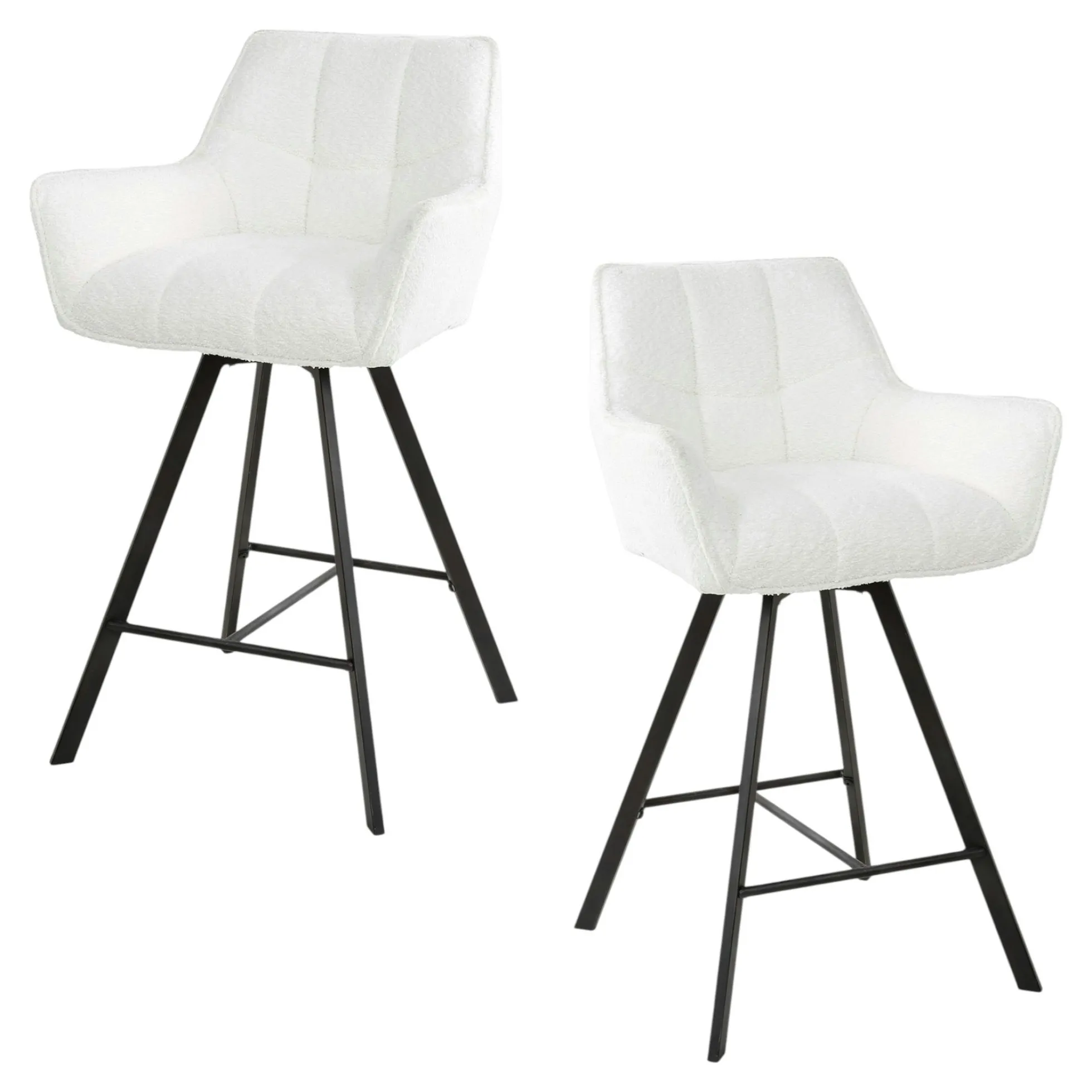 Chaise de bar confortable en bouclette blanche avec fonction pivotante (lot de 2) MELBOURNE