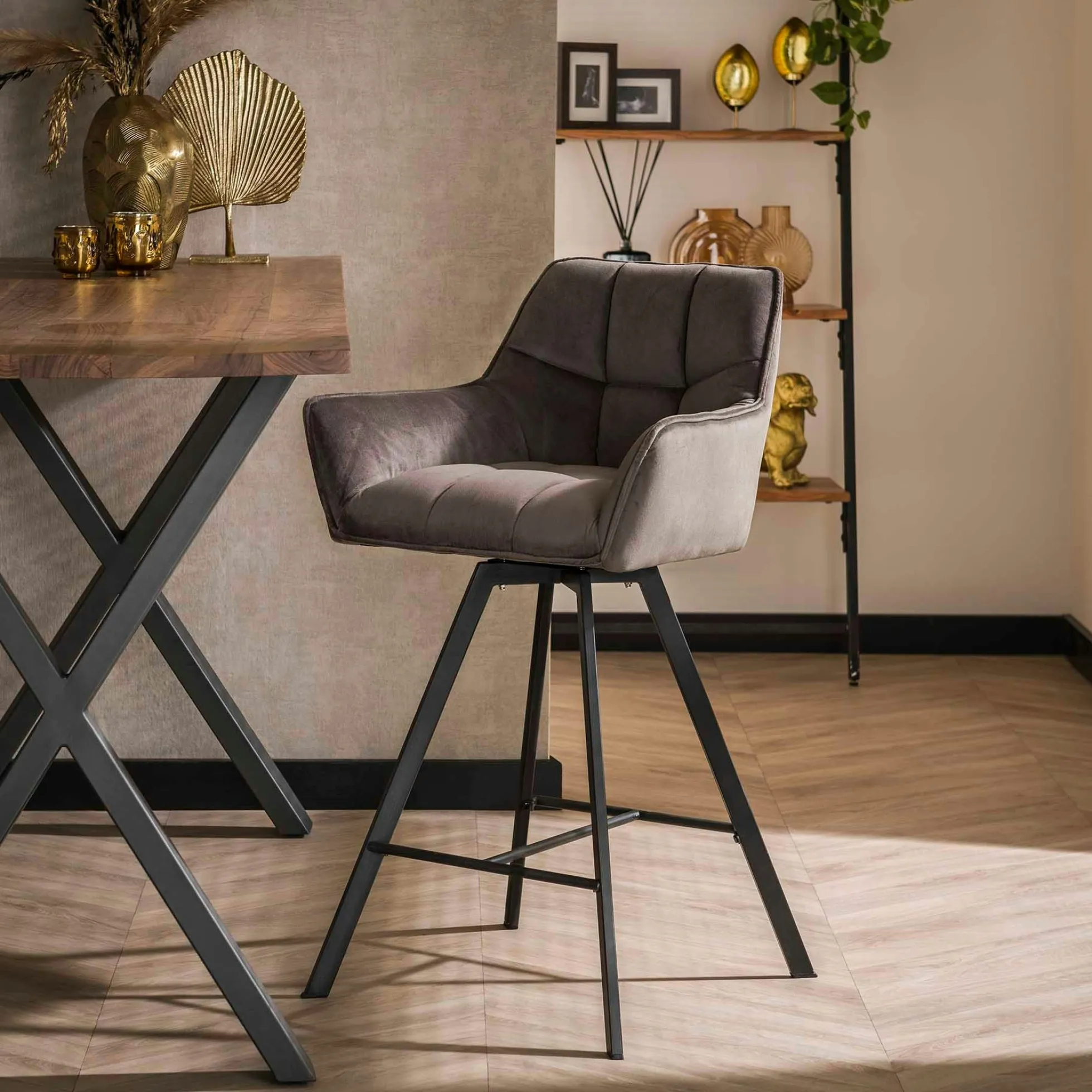 Chaise de bar confortable en velours gris avec fonction pivotante (lot de 2) MELBOURNE