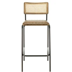 Chaise de bar cuir havane et cannage (lot de 2) TIM