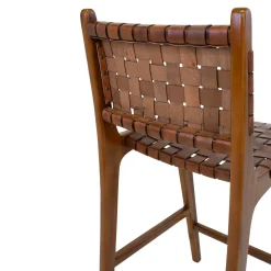 Chaise de bar en bois de teck et cuir marron MENDOZA