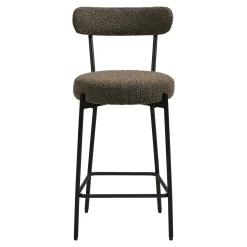Chaise de bar en bouclette marron avec repose-pieds (lot de 2) BERLIN